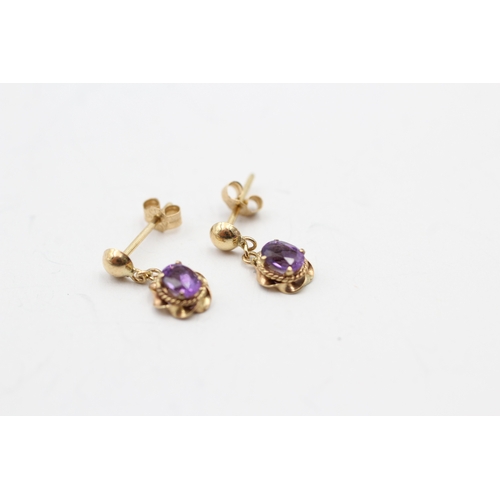 87 - 9ct gold amethyst drop earrings (0.7g)