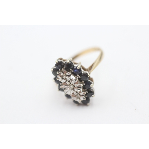 89 - 9ct gold vintage sapphire & diamond dress ring (3g) Size M