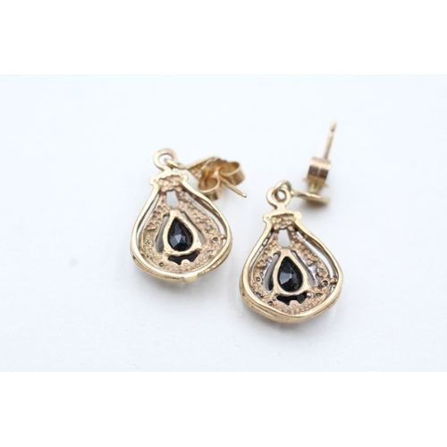 60 - 9ct gold sapphire and diamond drop earrings (3g)