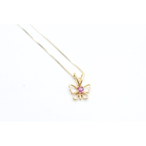 75 - 9ct gold ruby set solitaire pendant necklace (1.2g)