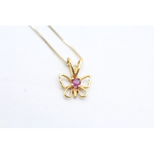 75 - 9ct gold ruby set solitaire pendant necklace (1.2g)