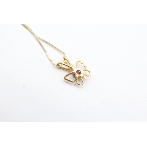 75 - 9ct gold ruby set solitaire pendant necklace (1.2g)