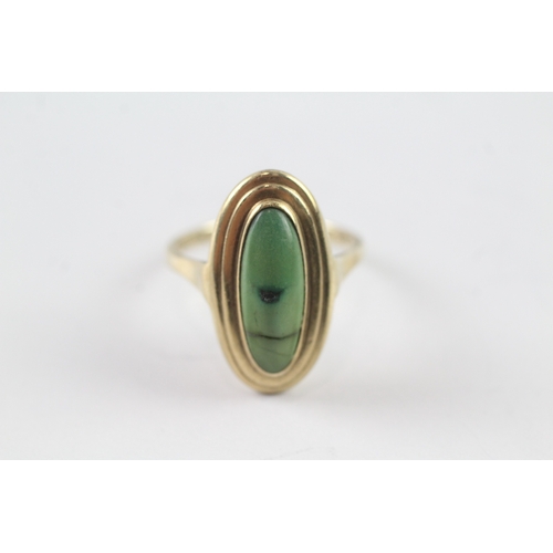 78 - 9ct gold cabochon cut turquoise dress ring (2.9g) Size O