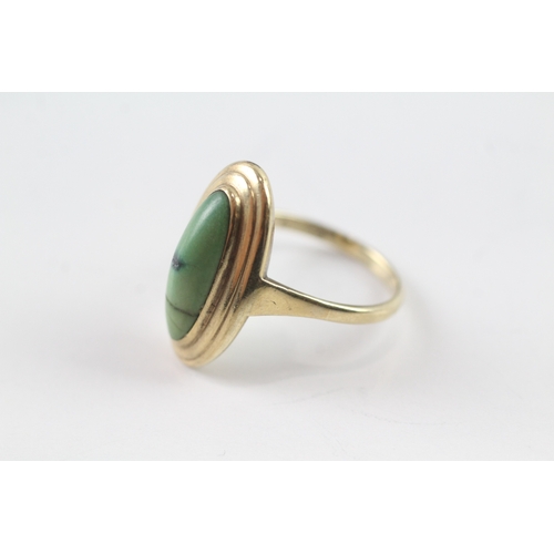 78 - 9ct gold cabochon cut turquoise dress ring (2.9g) Size O