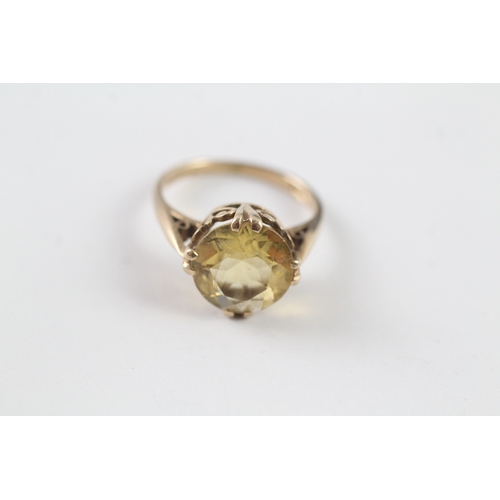 79 - 9ct gold vintage round cut citrine cocktail ring w/ cut work gallery (2.7g) Size J