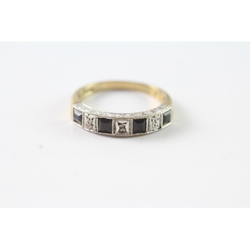 81 - 9ct gold sapphire & diamond half eternity ring (2.9g) Size Q