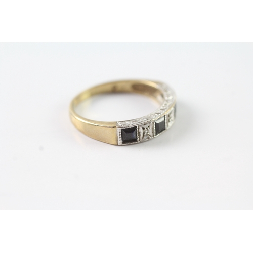 81 - 9ct gold sapphire & diamond half eternity ring (2.9g) Size Q