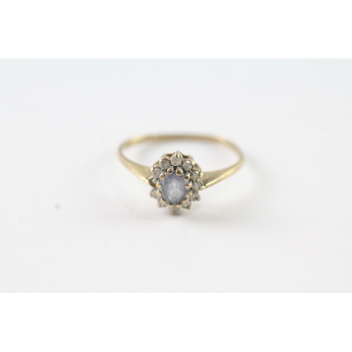 82 - 9ct gold vintage sapphire & diamond cluster ring (1.2g)  - as seen - misshapen Size L 1/2