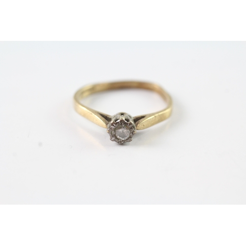 87 - 9ct gold vintage diamond solitaire ring (1.8g) - as seen - misshapen Size L