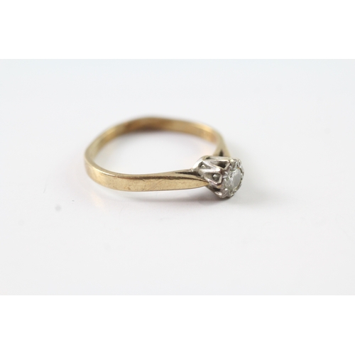 87 - 9ct gold vintage diamond solitaire ring (1.8g) - as seen - misshapen Size L