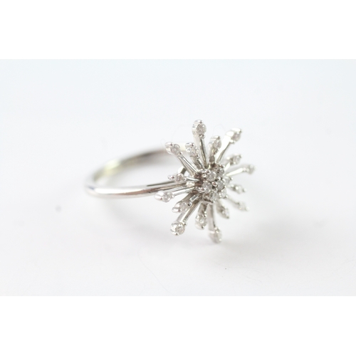 95 - 9ct white gold diamond spray cluster dress ring (2.9g) Size K