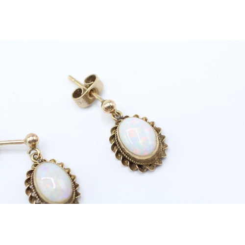 96 - 9ct gold opal drop earrings (1.9g)