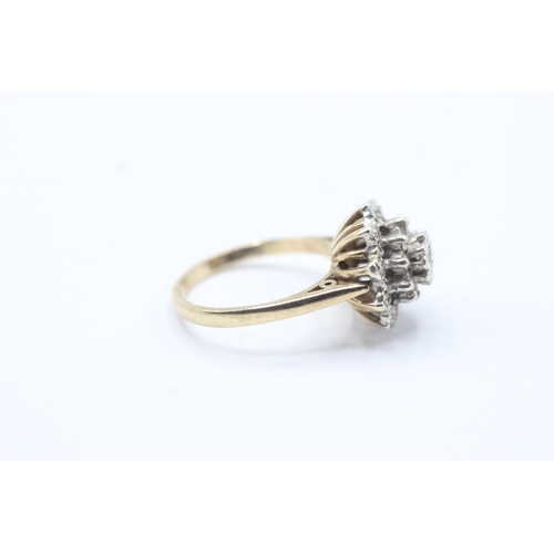 107 - 9ct gold diamond double halo ring (3.6g) Size L