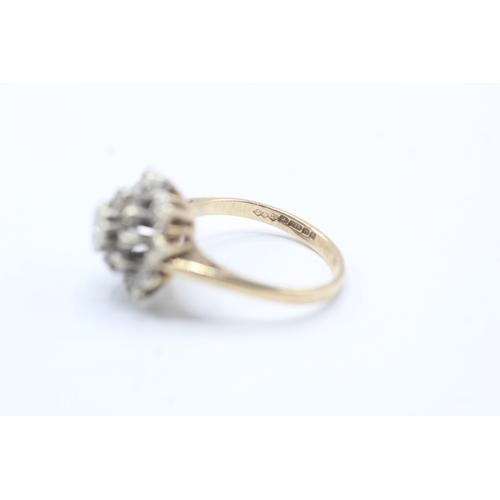 107 - 9ct gold diamond double halo ring (3.6g) Size L