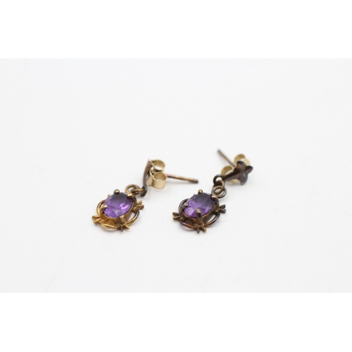 110 - 9ct gold amethyst drop earrings (0.9g)