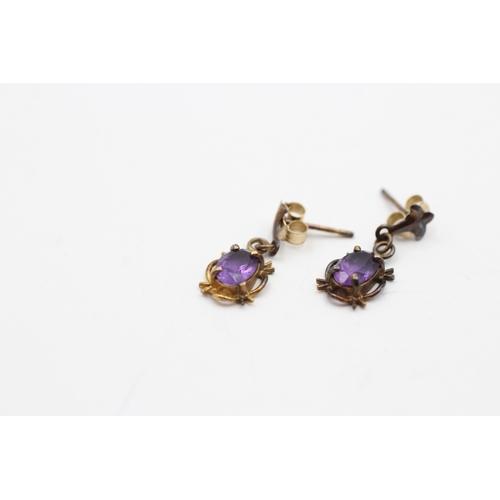 110 - 9ct gold amethyst drop earrings (0.9g)