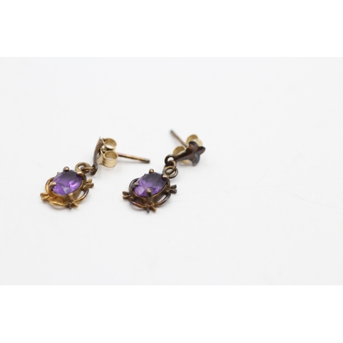 110 - 9ct gold amethyst drop earrings (0.9g)