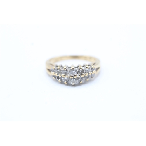 111 - 9ct gold diamond double row ring (2.8g) Size J