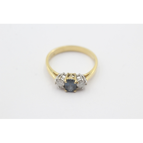 116 - 18ct gold blue gemstone and diamond ring (3.3g) Size O