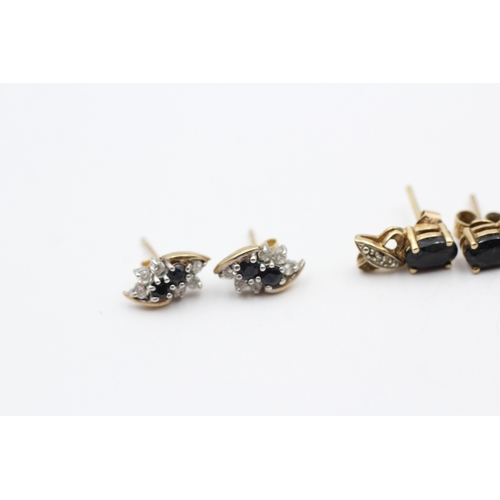 121 - 3x 9ct gold sapphire, diamond & cubic zirconia stud earrings (3.6g)