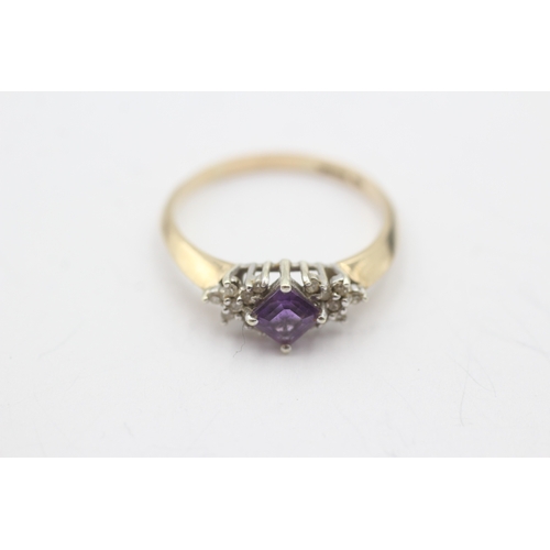 127 - 9ct gold vintage amethyst & diamond dress ring (2.7g) Size T