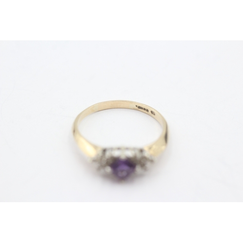 127 - 9ct gold vintage amethyst & diamond dress ring (2.7g) Size T