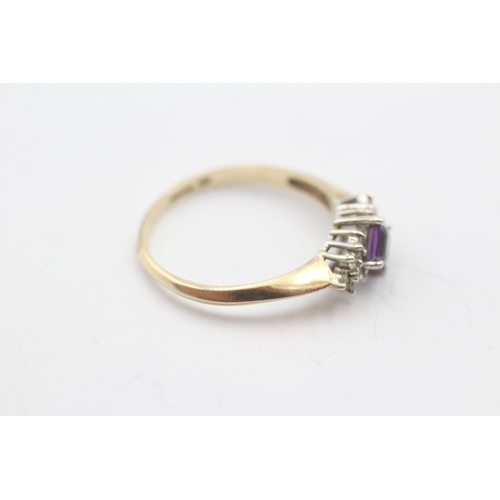 127 - 9ct gold vintage amethyst & diamond dress ring (2.7g) Size T