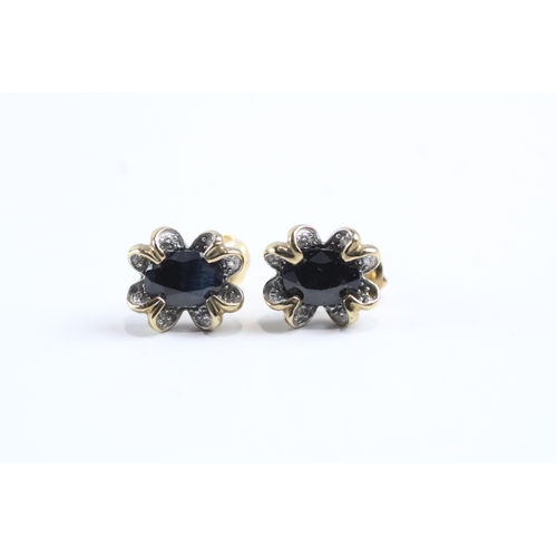 15 - 9ct gold sapphire and diamond stud earrings (2.5g)