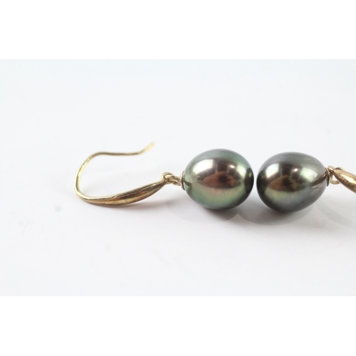 48 - 9ct gold cultured peacock pearl drop earrings w/ shepherd hooks (2.5g)