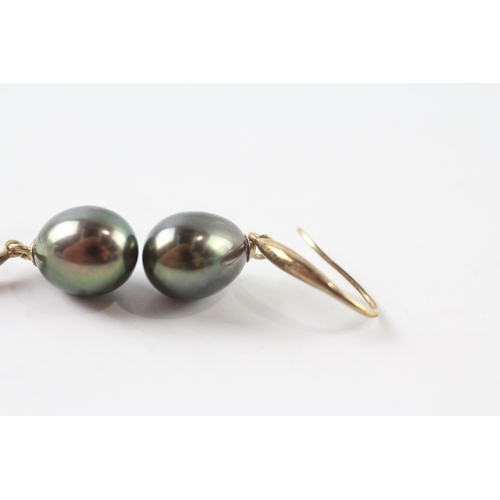 48 - 9ct gold cultured peacock pearl drop earrings w/ shepherd hooks (2.5g)