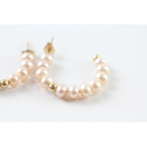 58 - 9ct gold pink cultured pearl c-hoop earrings (2.6g)