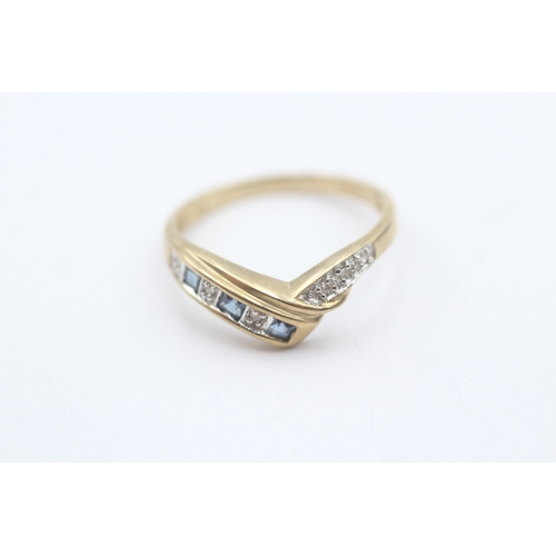 80 - 9ct gold sapphire & diamond wishbone ring (2.1g) Size O