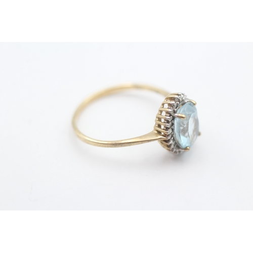 82 - 9ct gold blue gemstone & diamond cluster ring (2g) Size P