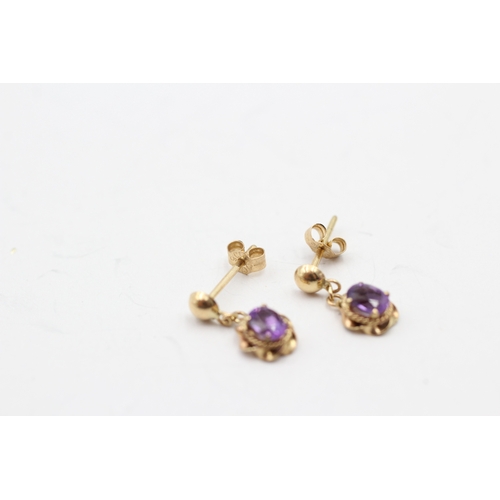 87 - 9ct gold amethyst drop earrings (0.7g)