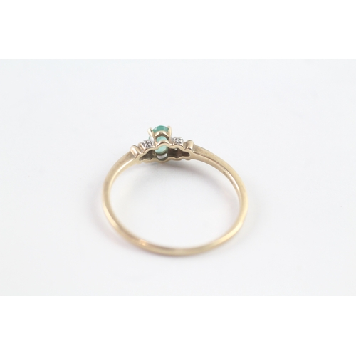 9 - 9ct gold oval cut emerald & diamond dress ring (1.2g) Size O