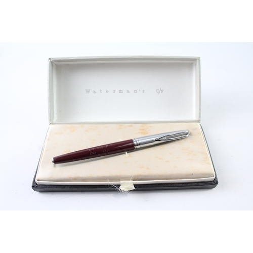 485 - Vintage Waterman C/F Burgundy Fountain Pen w/ 14ct Nib, Chalk Mark, Original Box