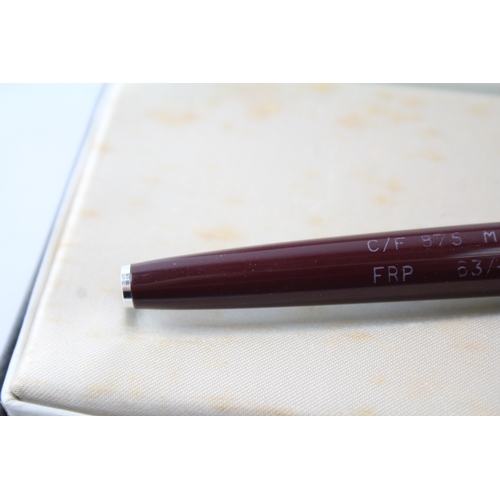 485 - Vintage Waterman C/F Burgundy Fountain Pen w/ 14ct Nib, Chalk Mark, Original Box