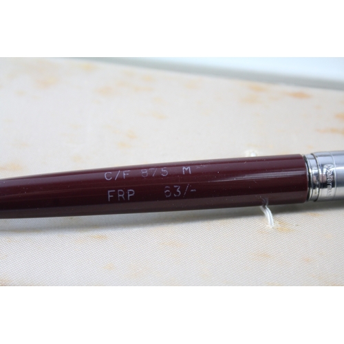 485 - Vintage Waterman C/F Burgundy Fountain Pen w/ 14ct Nib, Chalk Mark, Original Box