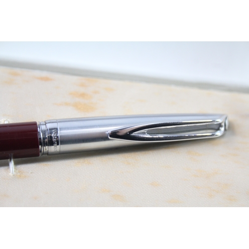 485 - Vintage Waterman C/F Burgundy Fountain Pen w/ 14ct Nib, Chalk Mark, Original Box