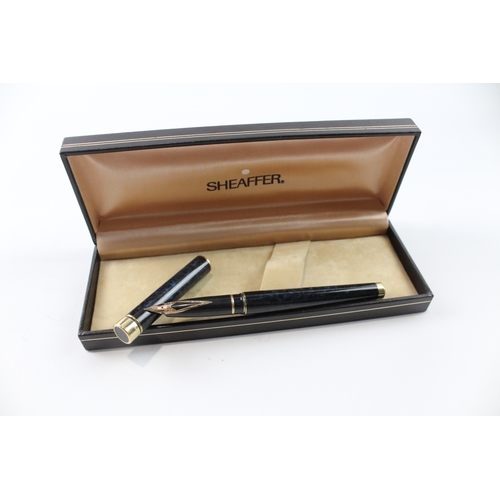 493 - Vintage Sheaffer Targa Blue Lacquer Fountain Pen 14ct Gold Nib WRITING Boxed