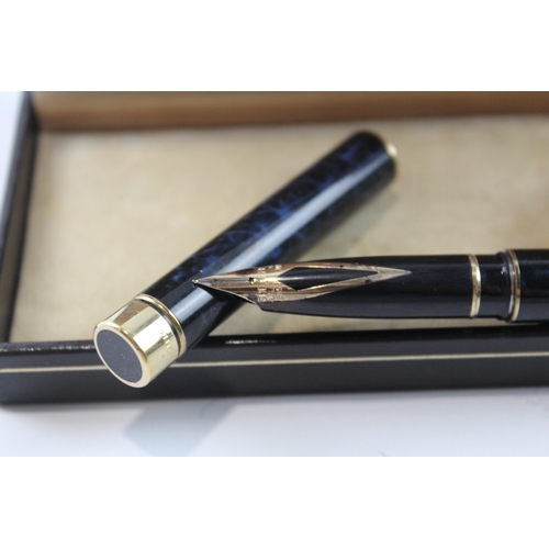 493 - Vintage Sheaffer Targa Blue Lacquer Fountain Pen 14ct Gold Nib WRITING Boxed