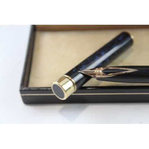 493 - Vintage Sheaffer Targa Blue Lacquer Fountain Pen 14ct Gold Nib WRITING Boxed