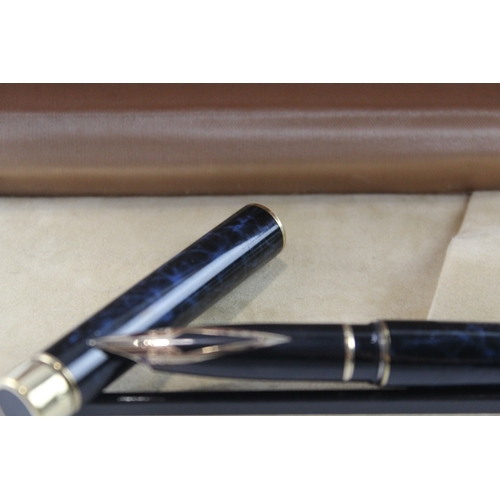 493 - Vintage Sheaffer Targa Blue Lacquer Fountain Pen 14ct Gold Nib WRITING Boxed