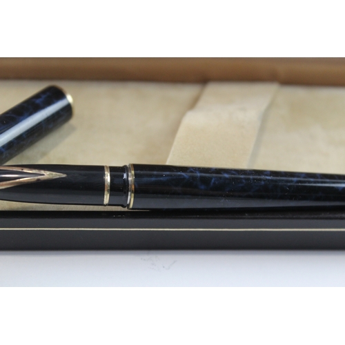 493 - Vintage Sheaffer Targa Blue Lacquer Fountain Pen 14ct Gold Nib WRITING Boxed