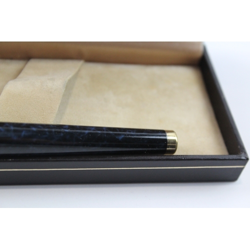 493 - Vintage Sheaffer Targa Blue Lacquer Fountain Pen 14ct Gold Nib WRITING Boxed