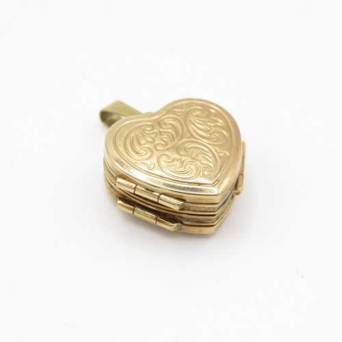 154 - 9ct gold vintage patterned heart shape double locket (3.9g)