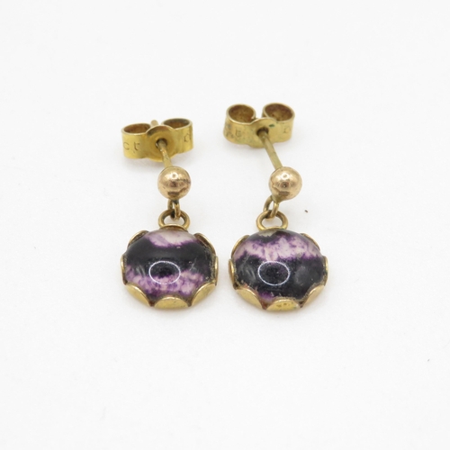 177 - 9ct gold blue john drop earrings (1.5g)