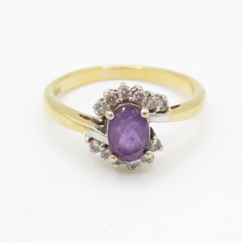 19 - 18ct gold amethyst & diamond halo dress ring (3.6g) Size P