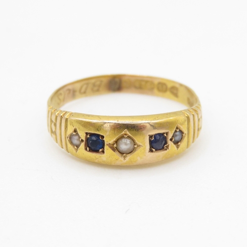 23 - 15ct gold sapphire & pearl dress ring (1.7g) Size P