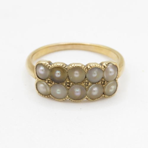 250 - 15ct gold seed pearl double row ring (3.8g) Size O 1/2